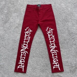 Section Eight Jeans Mens 30x28 Red Slim Fit Graphic Logo Print Denim